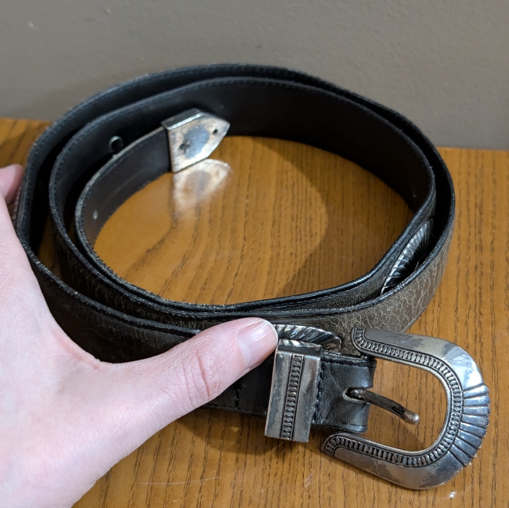 Vintage LL Bean Brown Leather 1991 Western Belt With Silver Details - Size 40